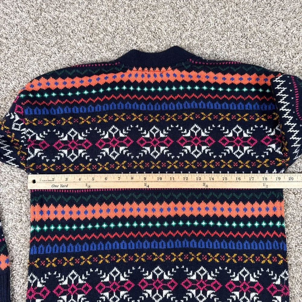 Talbots Cardigan Womens M Navy Fair Isle Button‎ Front Knit Sweater Long Sleeve